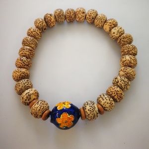 A STAR & MOON BODHI SEEDS & ClOISENNE bead bracele